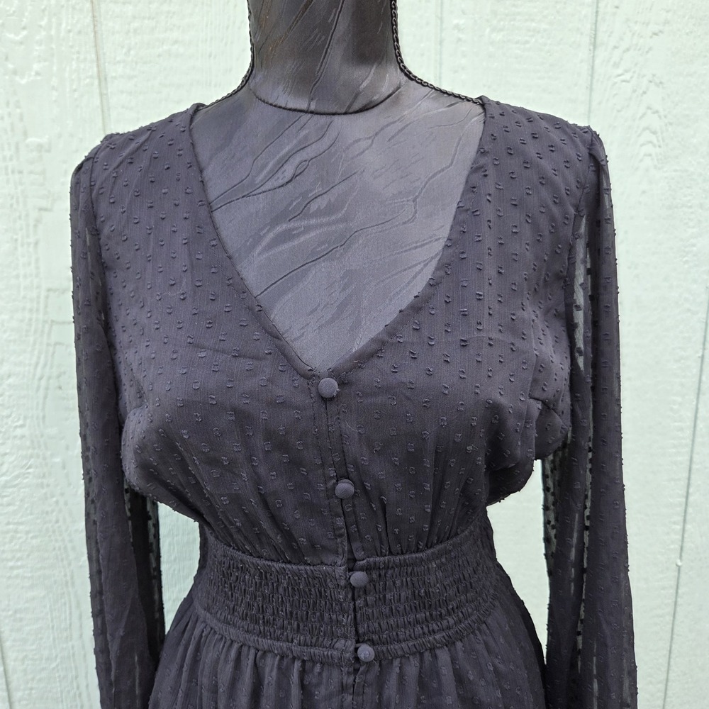 Hollister Black Dress Large Sheer Sleeves Smocked Waist Med Whimsical Goth